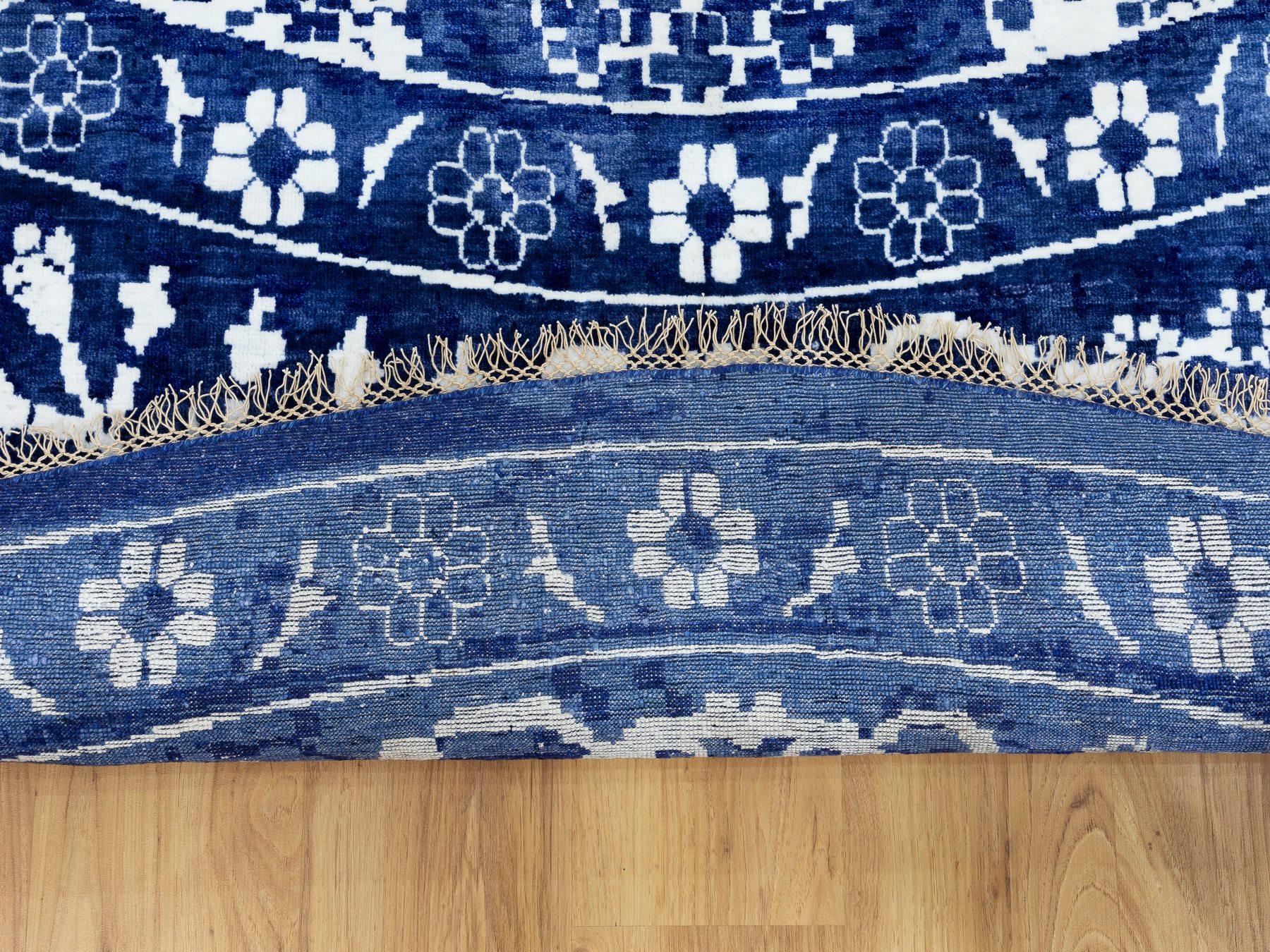 14'x14' Blue Tone On Tone Tabriz Wool and Silk Hand Knotted Round